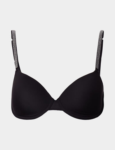 Soutien-gorge corbeille paddé à strass noir femme