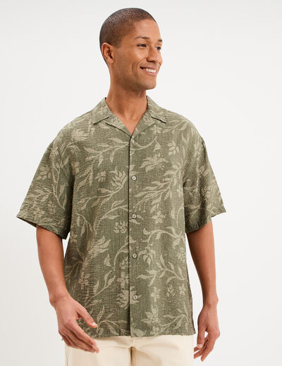 Chemise l&eacute;g&egrave;re textur&eacute;e manches courtes vert kaki homme