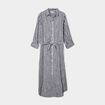 Robe chemise longue ceintur&eacute;e coton bleu marine femme