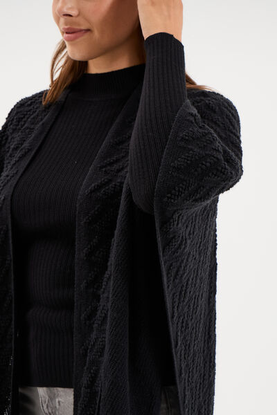 Poncho &agrave; franges ample noir femme