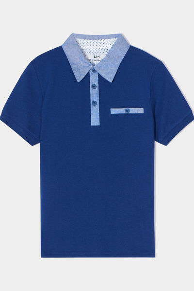 Polo manches courtes 1 poche bleu marine garçon