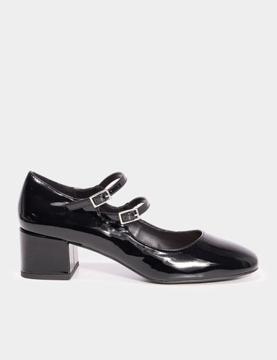 Babies vernies à talons carrés noir femme