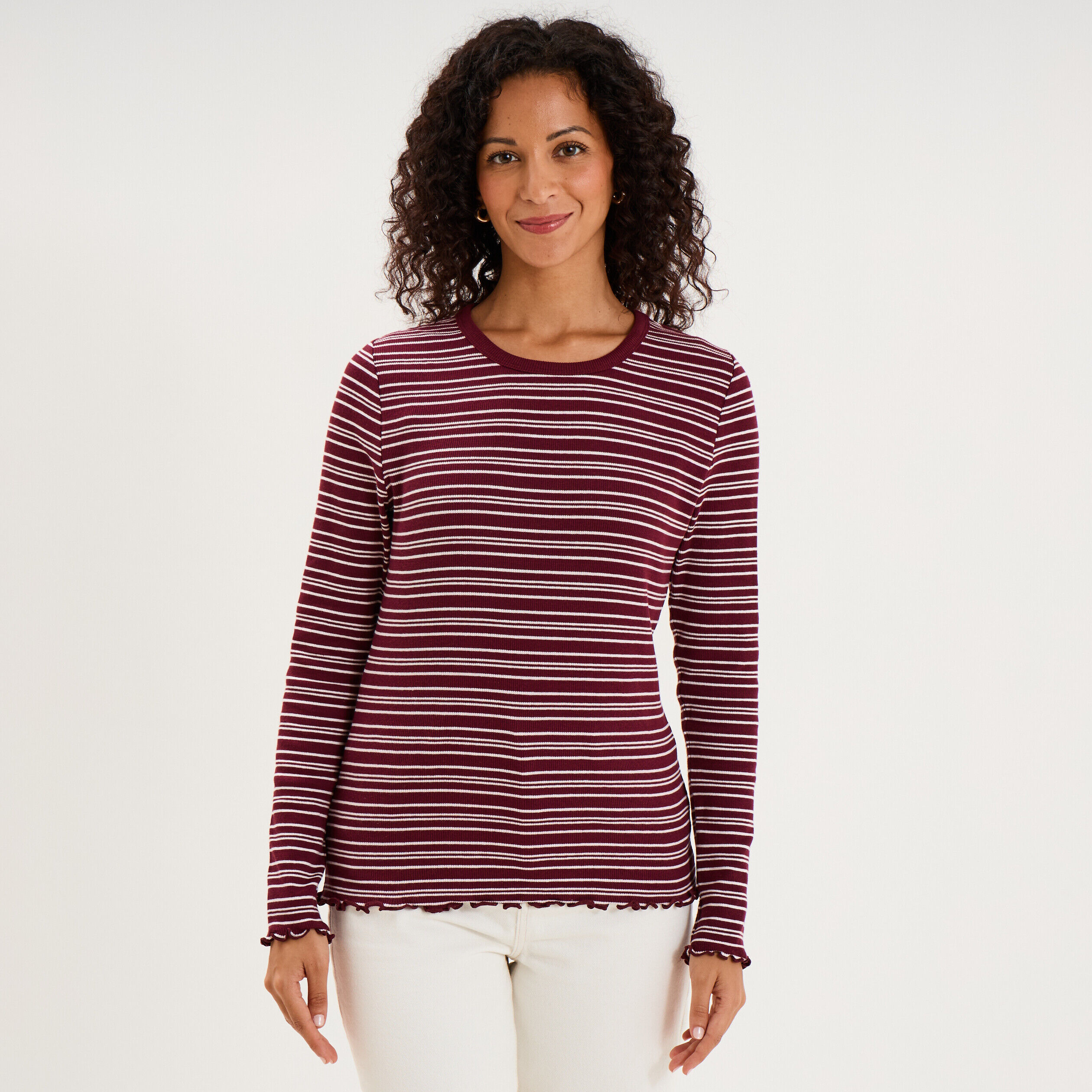 T-shirt ajusté col rond manches longues bordeaux femme CREEKS