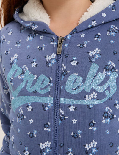 Gilet doubl&eacute; &agrave; capuche bleu gris fille