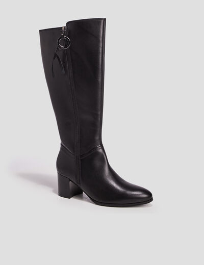 Bottes à talons en cuir noir femme