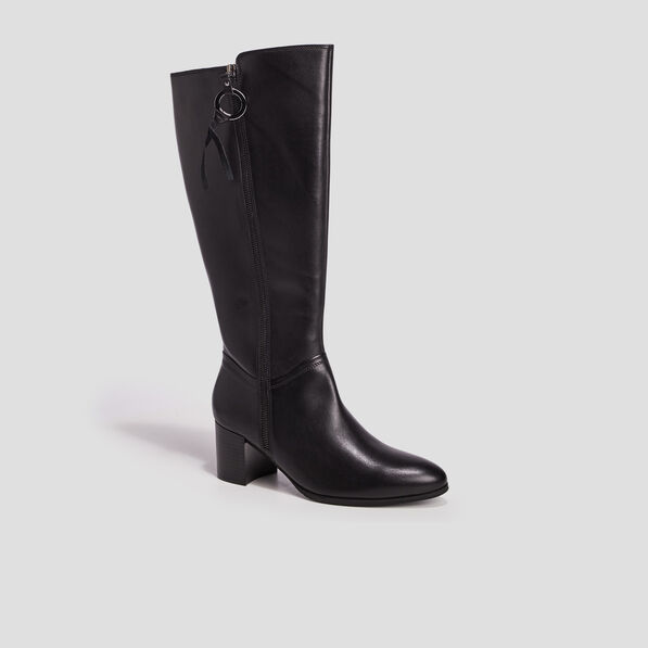 Bottes à talons en cuir noir femme