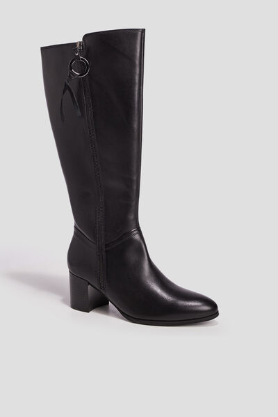 Bottes à talons en cuir noir femme