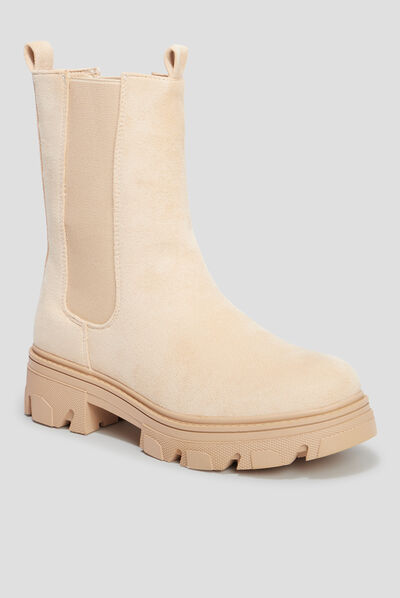 Bottines hautes chelsea aspect suédine sable femme