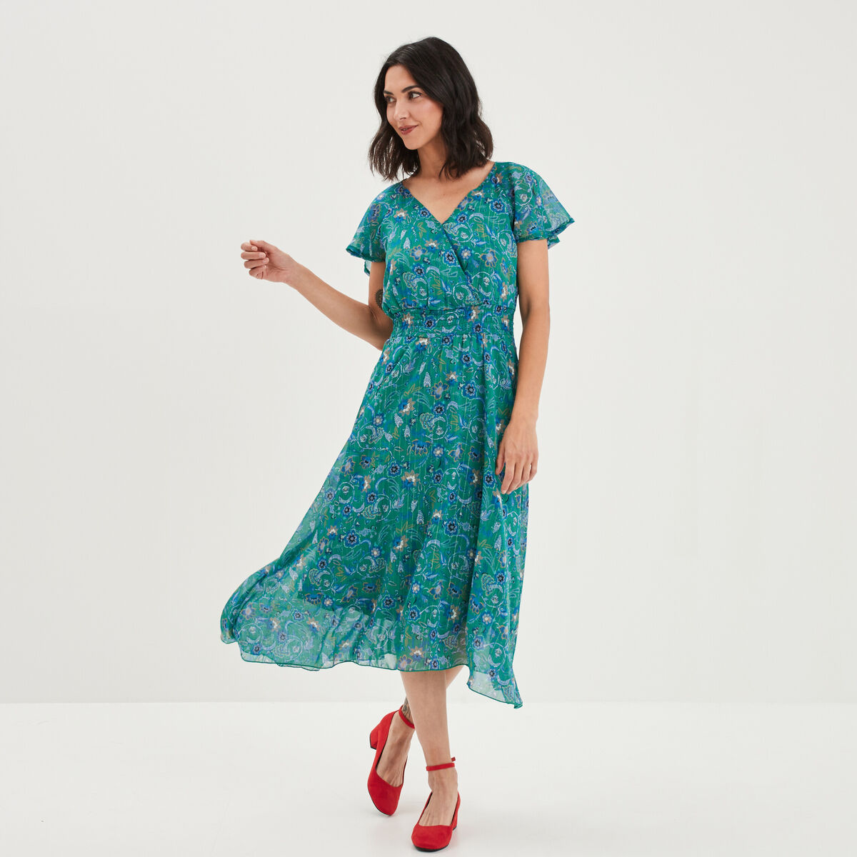 Robe midi droite vert femme