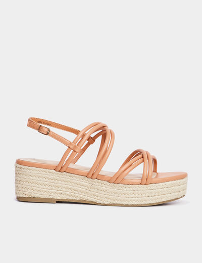 Sandales compensées brides croisées orange clair femme