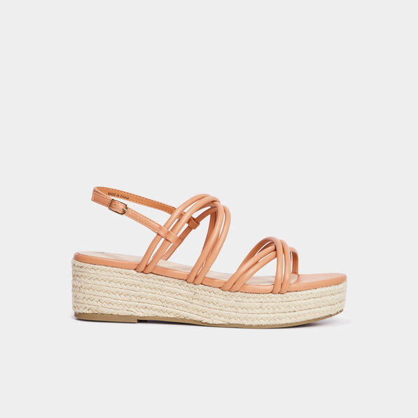 Sandales compensées brides croisées orange clair femme
