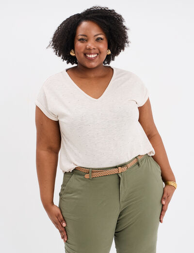 T-shirt avec strass manches courtes gris clair femme grande taille