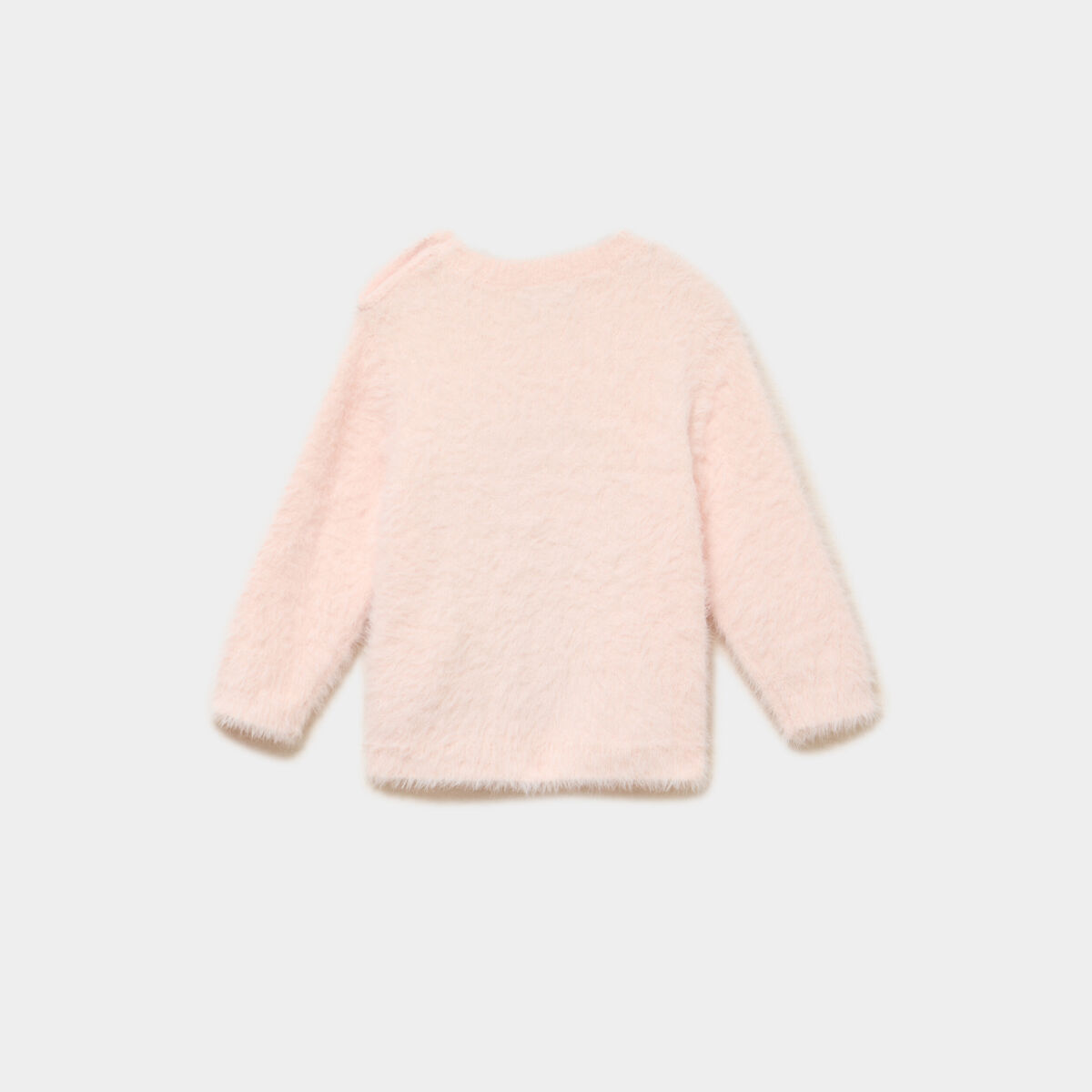 Pull duveteux avec &eacute;paule boutonn&eacute;e rose clair b&eacute;b&eacute; fille