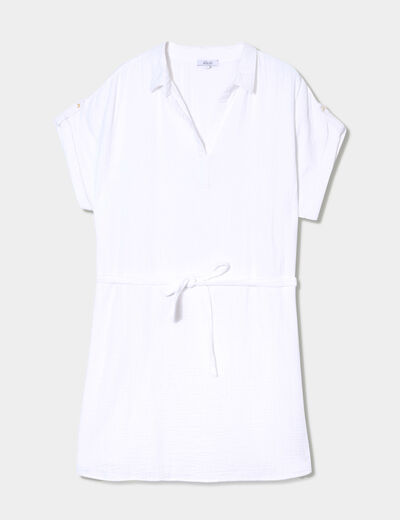 Robe manches courtes en gaze de coton blanc femme grande taille