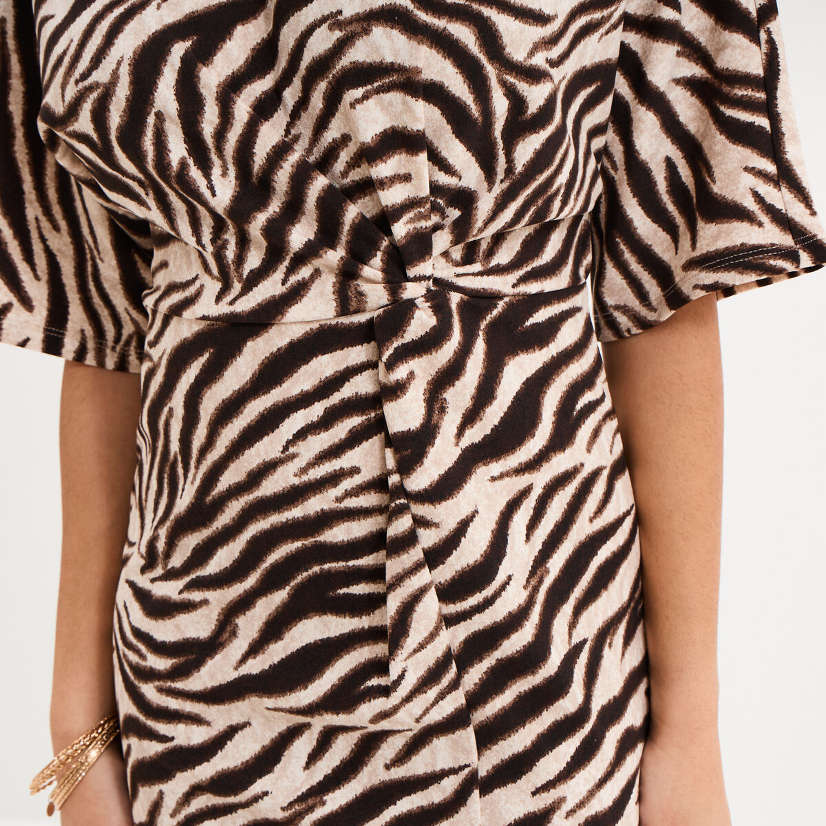 Robe longue fendue manches courtes ecru femme