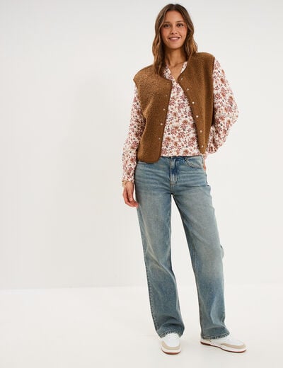 Veste sans manches effet polaire vert kaki femme