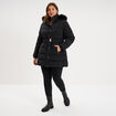 Doudoune mi-longue ceintur&eacute;e &agrave; capuche noir femme grande taille