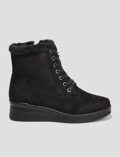 Bottines fourrées compensées pied large noir femme