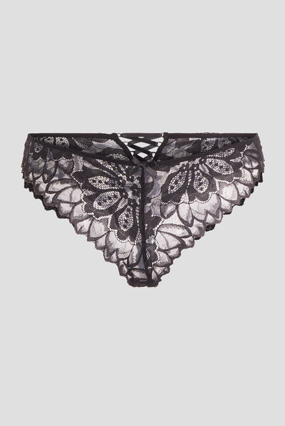 Tanga en dentelle noir femme