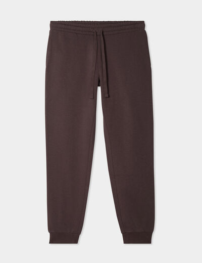 Pantalon jogging droit molleton marron foncé homme