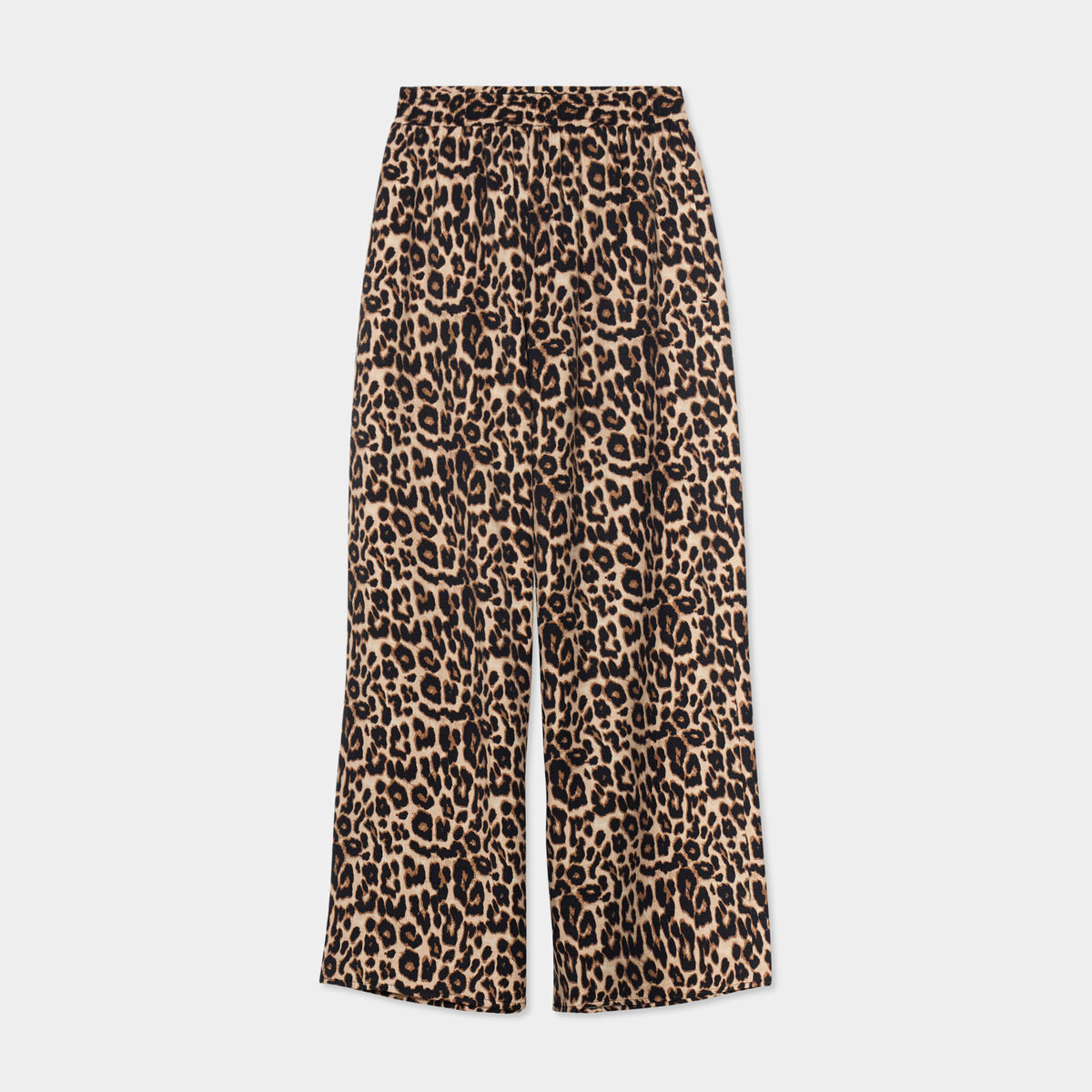 Pantalon large fluide taille &eacute;lastiqu&eacute;e beige femme