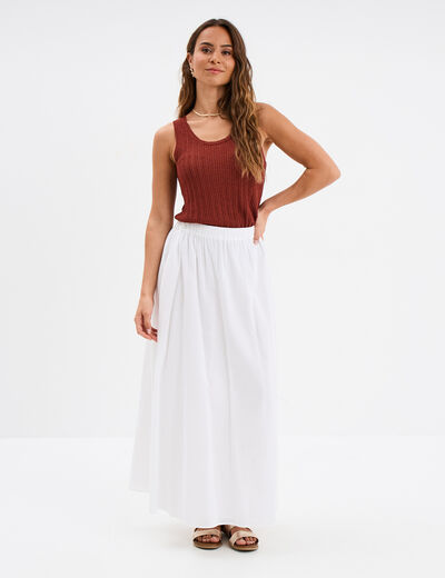 Jupe évasée midi coton blanc femme