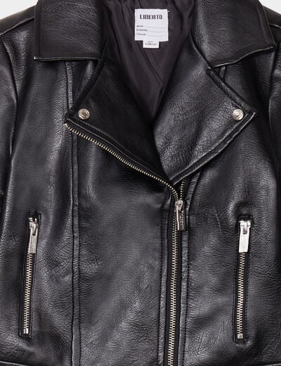 Veste courte biker simili cuir noir fille