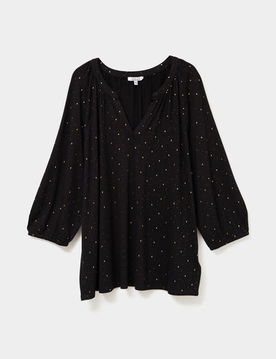 Blouse col en V manches 3/4 noir femme grande taille