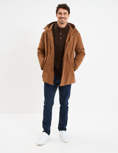 Parka mi-longue &agrave; capuche marron homme