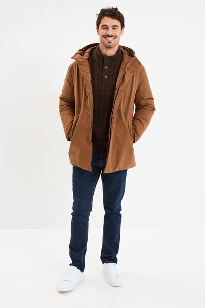 Parka mi-longue &agrave; capuche marron homme