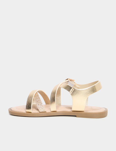 Sandales avec brides d'attache cheville jaune or fille