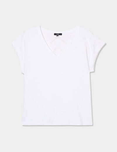 T-shirt dos dentelle brodée coton blanc femme