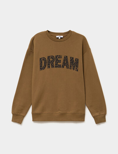 Sweat col rond manches longues beige femme