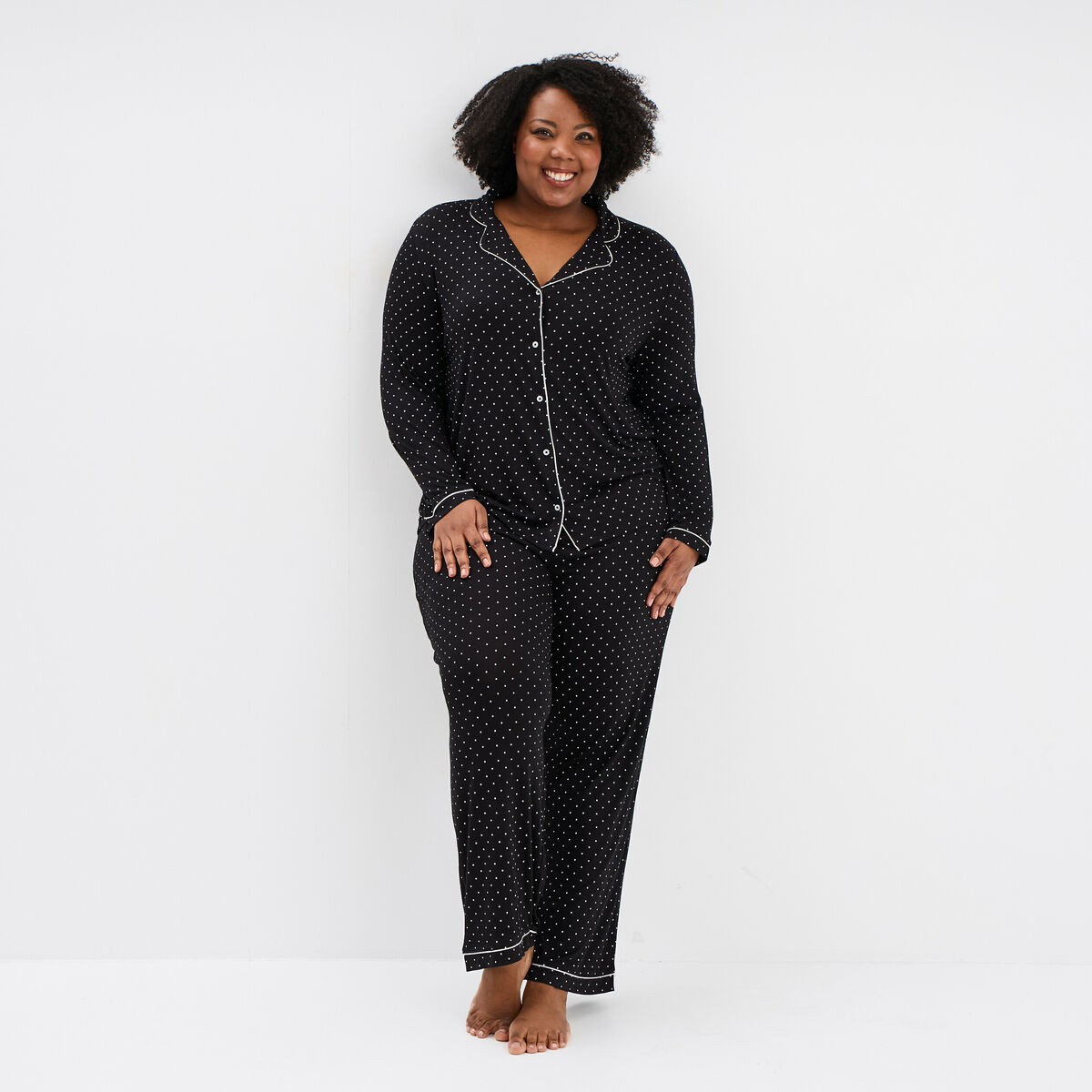 Ensemble pyjama chemise et pantalon noir femme grande taille