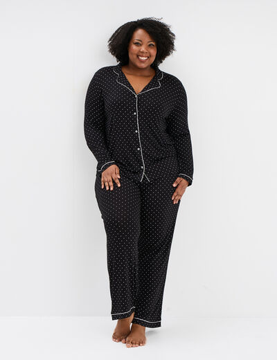 Ensemble pyjama chemise et pantalon noir femme grande taille