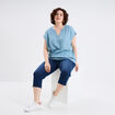 Blouse col tunisien manches courtes bleu clair femme grande taille