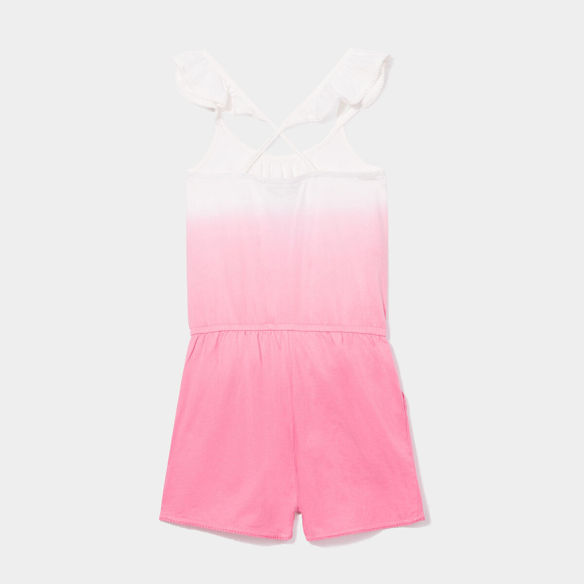 Combishort bretelles volantées coton rose fille