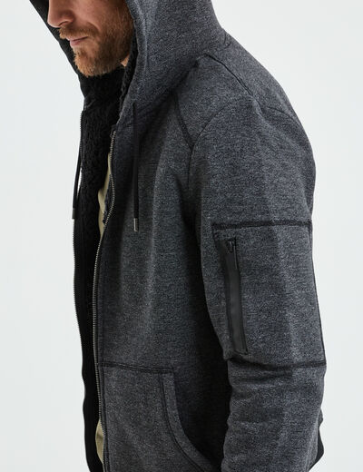 Sweat zipp&eacute; molleton doubl&eacute; sherpa gris fonc&eacute; homme