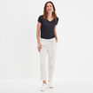 T-shirt col en V à bande métallisée bleu foncé femme