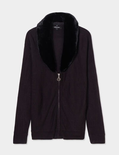 Gilet zippé avec col fausse fourrure noir femme
