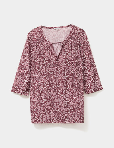 T-shirt col tunisien manches 3/4 bordeaux femme grande taille