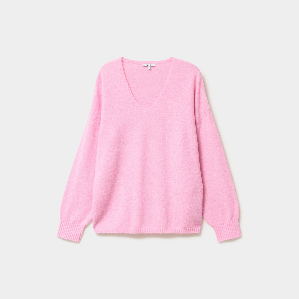 Pull col en V manches longues rose femme