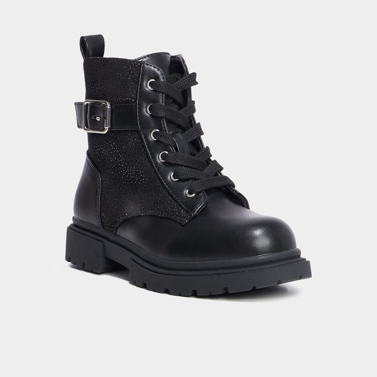 Bottines à lacets et boucles noir fille