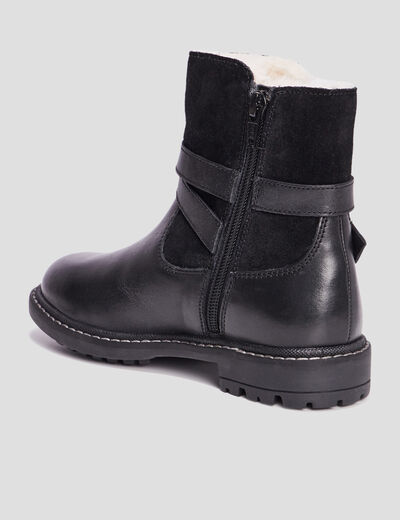 Bottines fourrées avec boucles en cuir noir fille