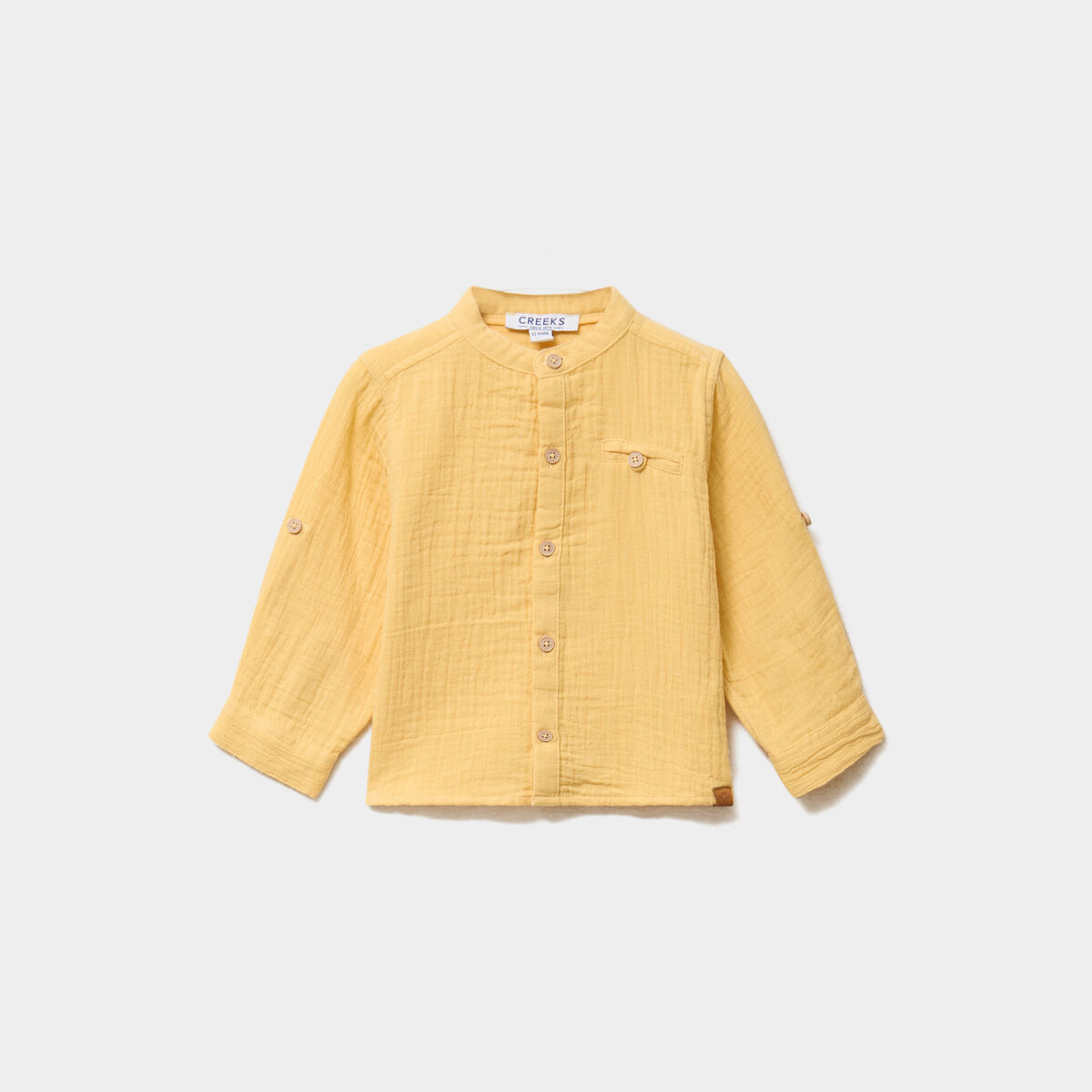 Chemise col mao en gaze de coton jaune b&eacute;b&eacute; gar&ccedil;on