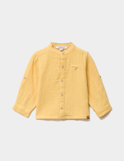 Chemise col mao en gaze de coton jaune b&eacute;b&eacute; gar&ccedil;on