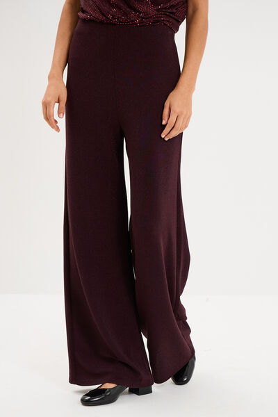Pantalon large &agrave; paillettes prune femme