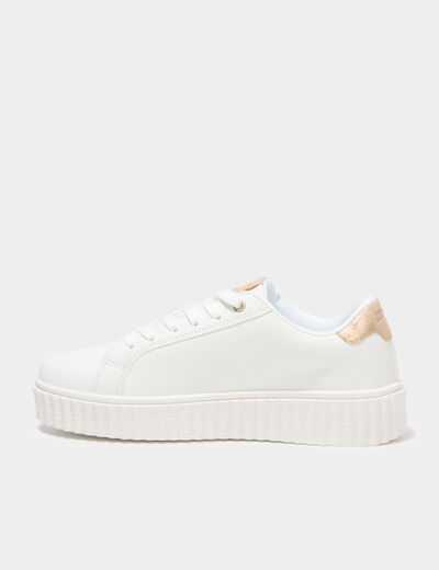 Tennis basses &agrave; lacets semelles &eacute;paisse blanc femme
