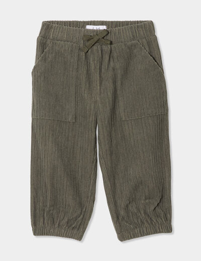 Pantalon jogging aspect velours vert kaki bébé garçon