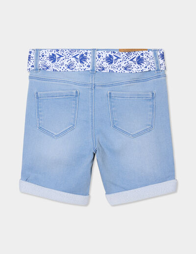 Bermuda en jean ajusté ceinture foulard denim double stone fille